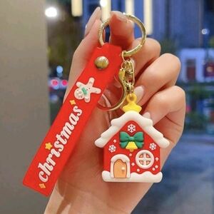 Festive Red Gingerbread House Keychain